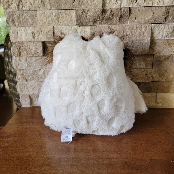Pier 1 Imports Gracie Snowy Owl Plush 9" Stuffed animal white brown Tuft - Picture 2 of 5